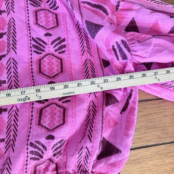 Ivy Jane Pink Embroidered Balloon Sleeve Button Front Cropped Top Womens ML - Picture 5 of 7